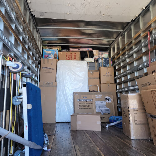 truck loaded up with moving boxes